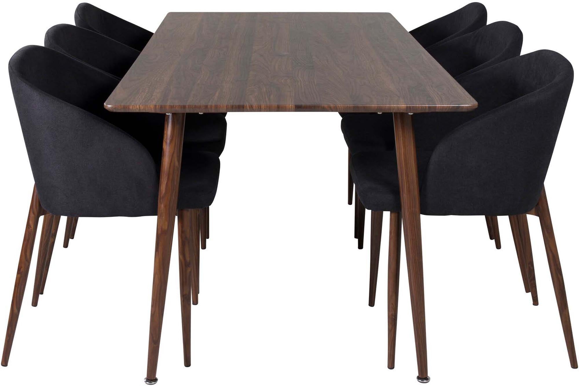 Stilvolles Esszimmerset mit 180cm Tisch & 6 bequemen Stühlen. Robuste, pflegeleichte Materialien für einladende Atmosphäre.