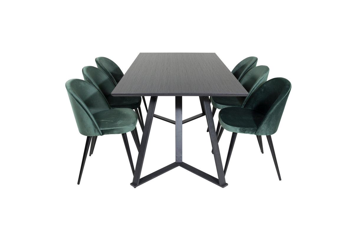 Marina Esszimmerset Velvet 180cm/6St. in Schwarz / Grün präsentiert im Onlineshop von KAQTU Design AG. Esszimmerset ist von Venture Home