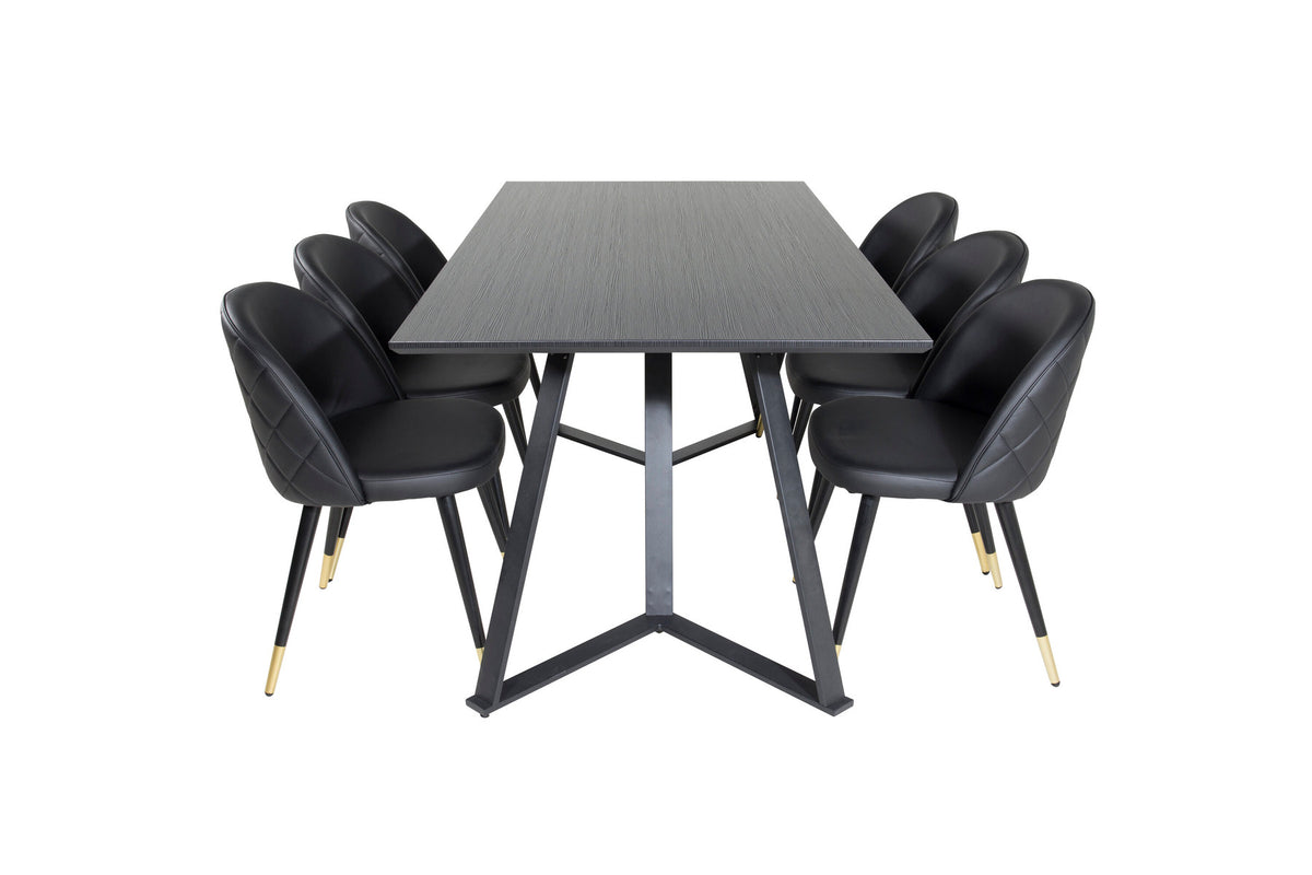 Marina Esszimmerset Velvet 180cm/6St. in Schwarz / Gold präsentiert im Onlineshop von KAQTU Design AG. Esszimmerset ist von Venture Home
