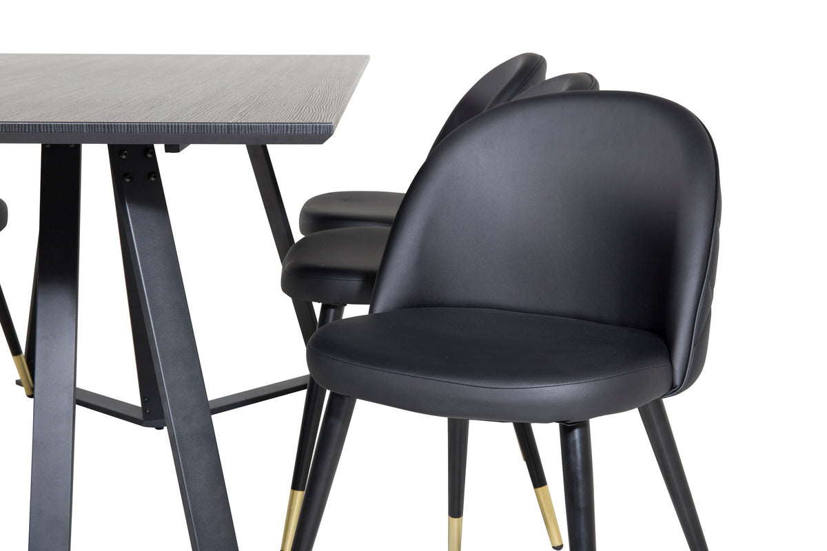 Marina Esszimmerset Velvet 180cm/6St. in Schwarz / Gold präsentiert im Onlineshop von KAQTU Design AG. Esszimmerset ist von Venture Home
