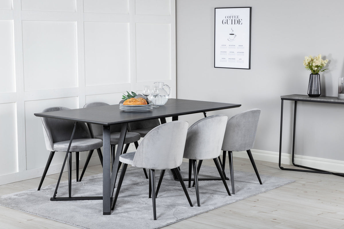 Marina Esszimmerset Velvet 180cm/6St. in Schwarz / Grau präsentiert im Onlineshop von KAQTU Design AG. Esszimmerset ist von Venture Home