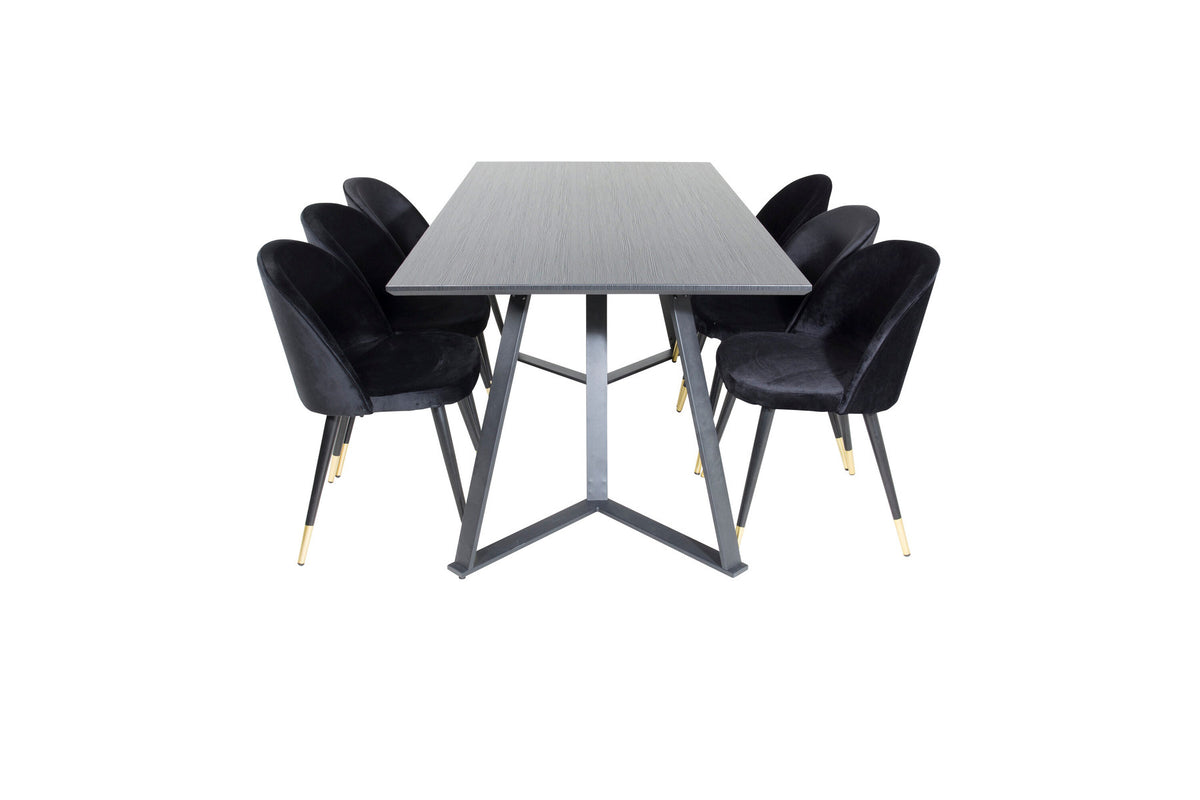 Marina Esszimmerset Velvet 180cm/6St. in Schwarz / Gold präsentiert im Onlineshop von KAQTU Design AG. Esszimmerset ist von Venture Home