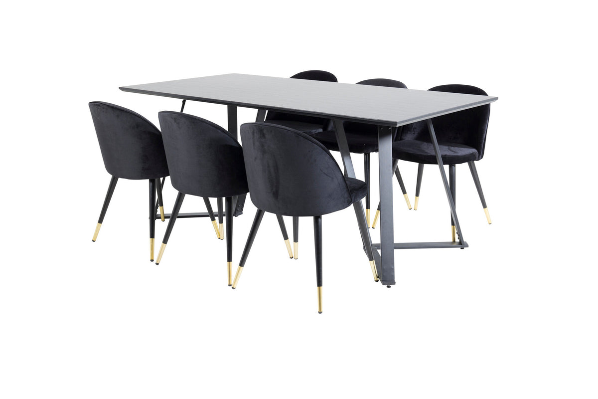 Marina Esszimmerset Velvet 180cm/6St. in Schwarz / Gold präsentiert im Onlineshop von KAQTU Design AG. Esszimmerset ist von Venture Home