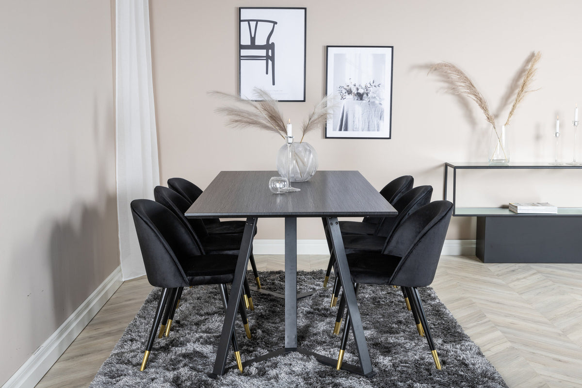 Marina Esszimmerset Velvet 180cm/6St. in Schwarz / Gold präsentiert im Onlineshop von KAQTU Design AG. Esszimmerset ist von Venture Home