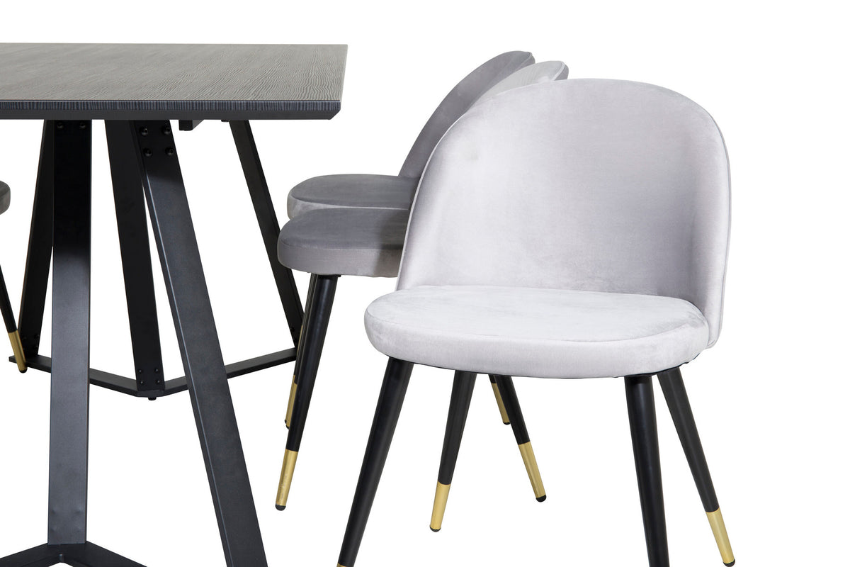Marina Esszimmerset Velvet 180cm/6St. in Schwarz, Gold, Grau präsentiert im Onlineshop von KAQTU Design AG. Esszimmerset ist von Venture Home