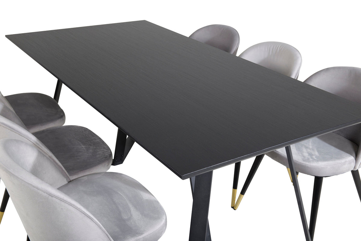 Marina Esszimmerset Velvet 180cm/6St. in Schwarz, Gold, Grau präsentiert im Onlineshop von KAQTU Design AG. Esszimmerset ist von Venture Home