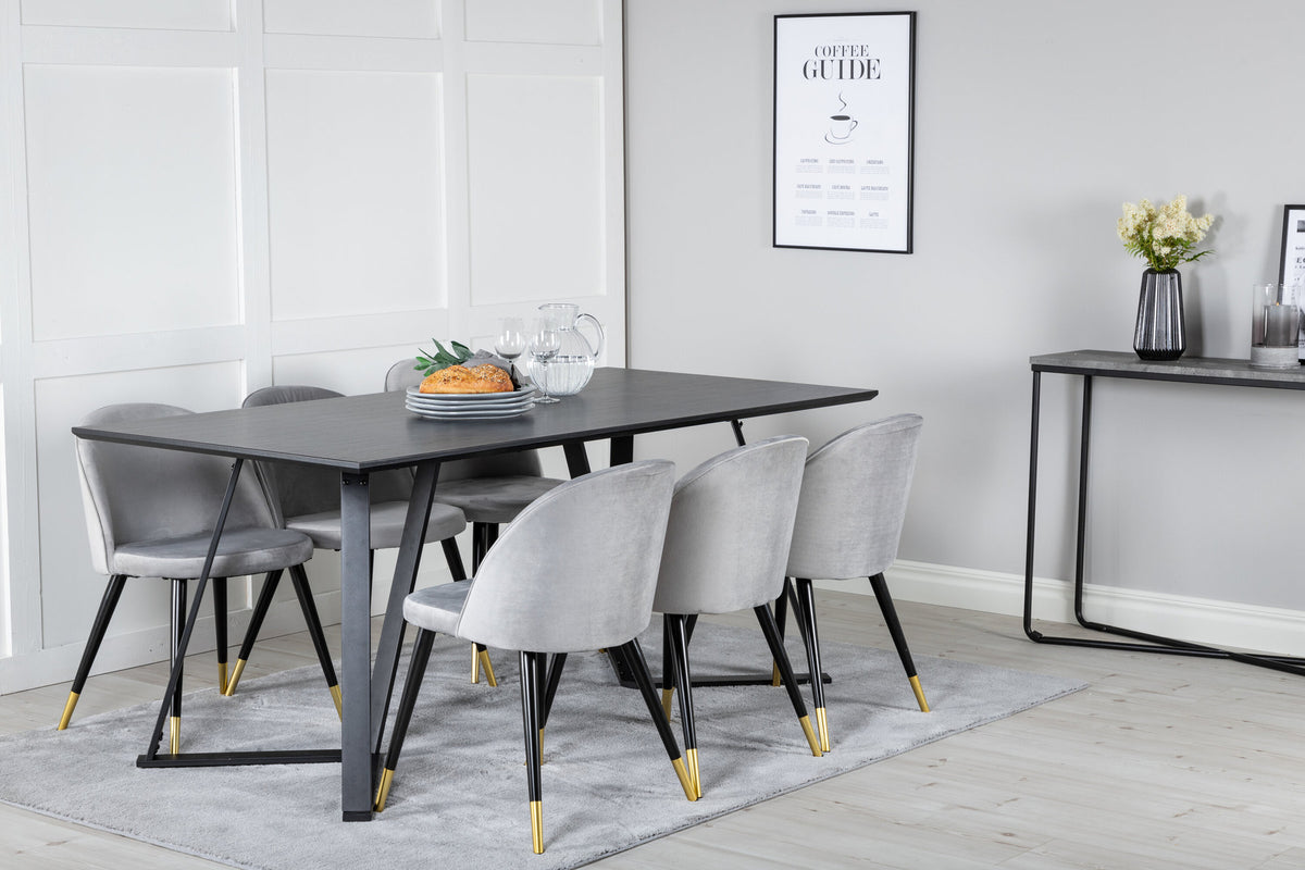 Marina Esszimmerset Velvet 180cm/6St. in Schwarz, Gold, Grau präsentiert im Onlineshop von KAQTU Design AG. Esszimmerset ist von Venture Home