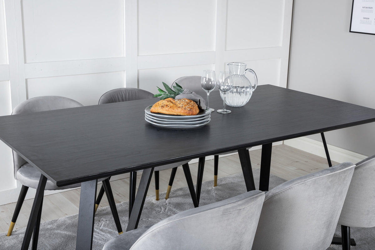 Marina Esszimmerset Velvet 180cm/6St. in Schwarz, Gold, Grau präsentiert im Onlineshop von KAQTU Design AG. Esszimmerset ist von Venture Home
