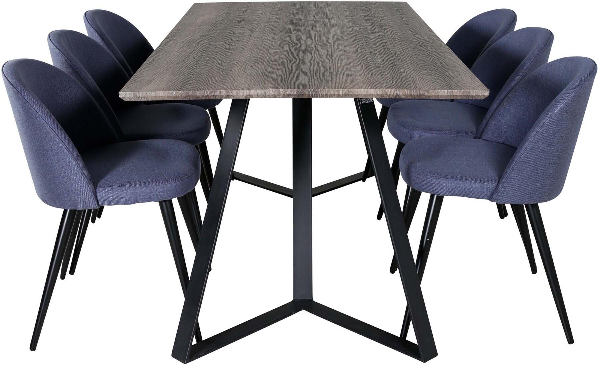 Erleben Sie das Marina Esszimmerset Velvet 180cm von Venture Home: Stilvoller Esstisch für 6 Personen, elegante Stühle mit samtiger Textur und pflegeleichte Oberfläche.