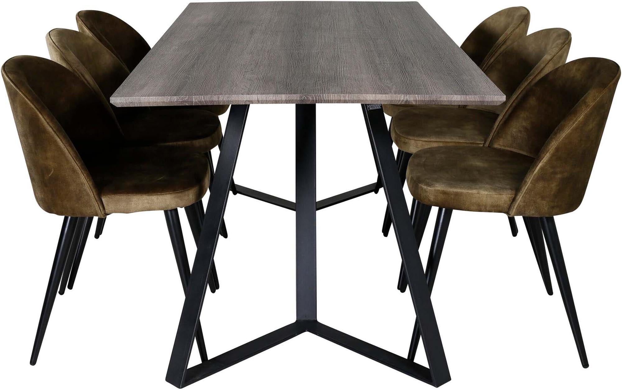 Entdecken Sie das Marina Esszimmerset Velvet von Venture Home – ein stilvolles Set für 6 Personen, das Komfort und modernes Design vereint.