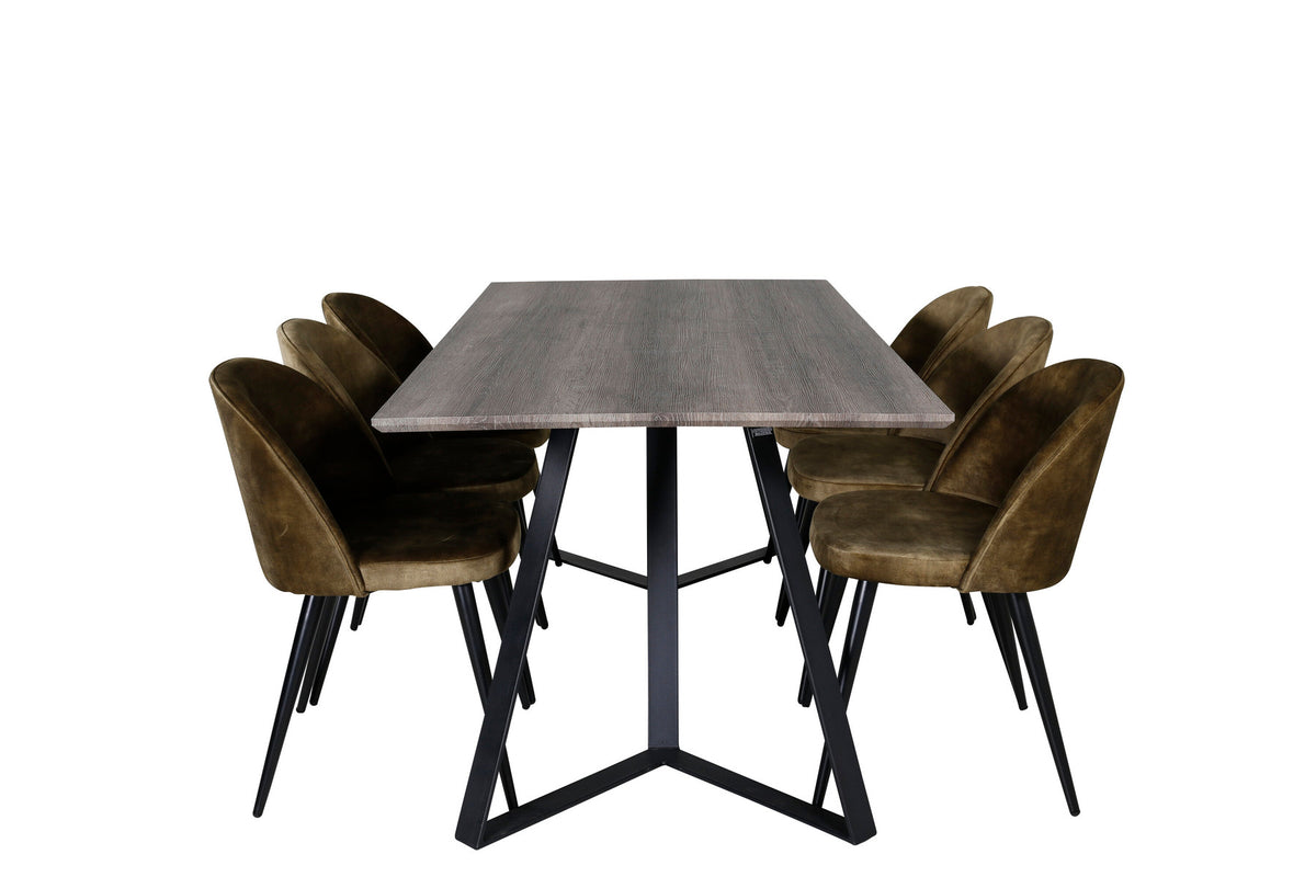 Marina Esszimmerset Velvet 180cm/6St. in Braun / Schwarz / Grün präsentiert im Onlineshop von KAQTU Design AG. Esszimmerset ist von Venture Home