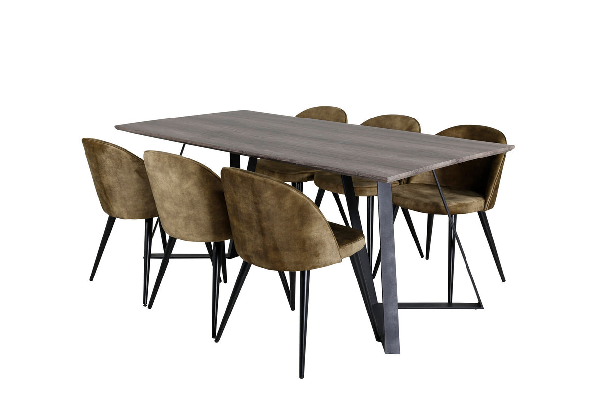 Marina Esszimmerset Velvet 180cm/6St. in Braun / Schwarz / Grün präsentiert im Onlineshop von KAQTU Design AG. Esszimmerset ist von Venture Home