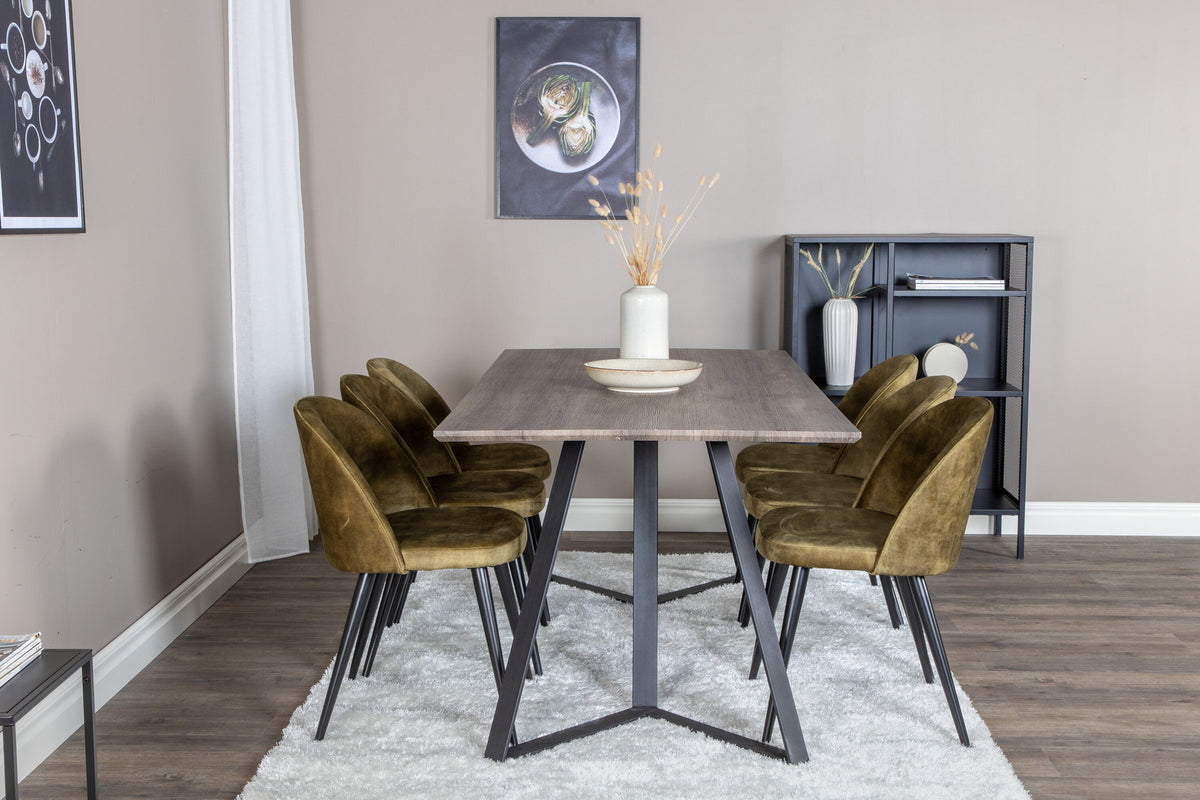 Marina Esszimmerset Velvet 180cm/6St. in Braun / Schwarz / Grün präsentiert im Onlineshop von KAQTU Design AG. Esszimmerset ist von Venture Home