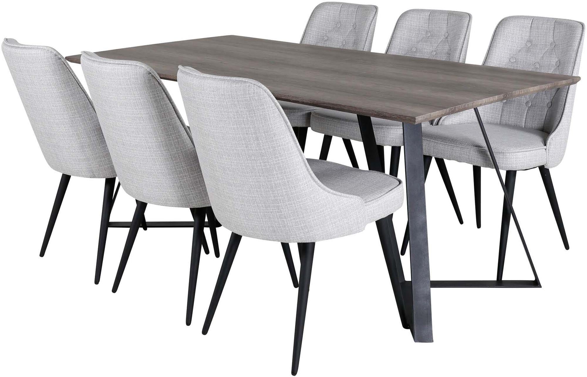 Entdecken Sie das stilvolle Marina Esszimmerset Velvet 180cm von Venture Home: Platz für 6, luxuriöse Stühle und pflegeleichte Tischplatte für gesellige Abende.