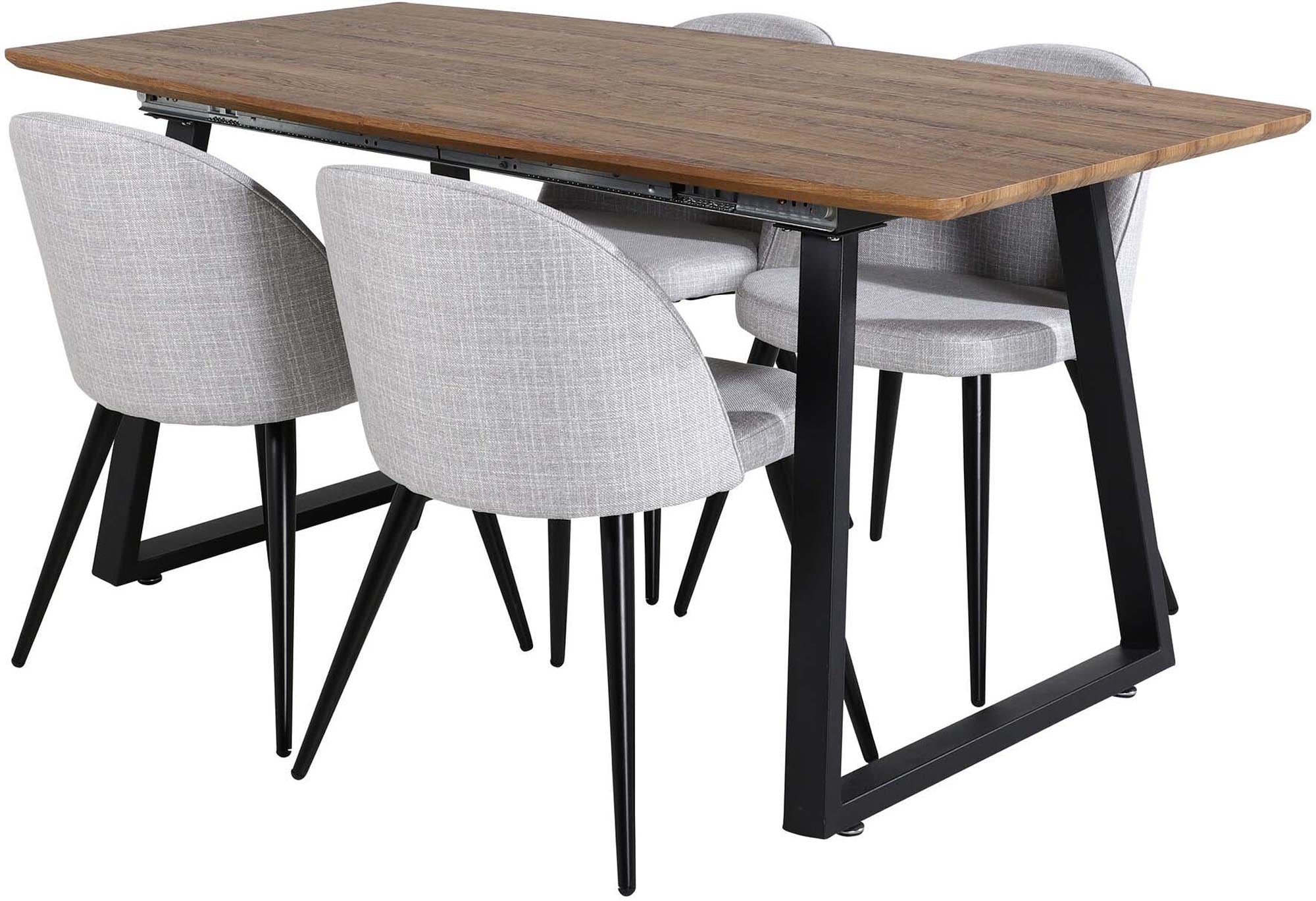 Inca Esszimmerset: Stilvoller, ausziehbarer Esstisch mit bequemen Samt-Stühlen für festliche Anlässe und gemütliche Familienabende.