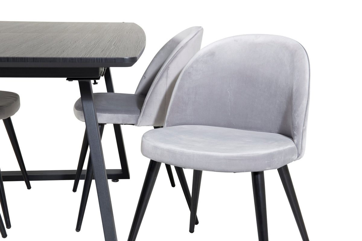 Inca Esszimmerset ausziehbar (Velvet) 160cm/4St. in Schwarz / Hellgrau präsentiert im Onlineshop von KAQTU Design AG. Esszimmerset ist von Venture Home