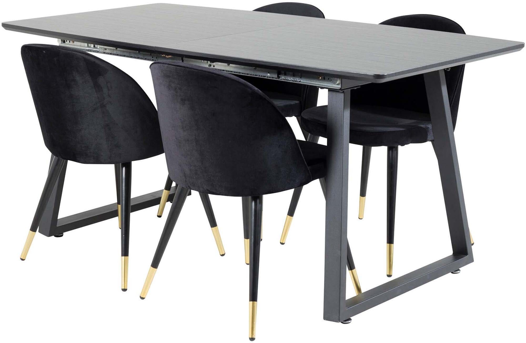 Entdecken Sie das Inca Esszimmerset von Venture Home: Ausziehbarer Tisch für bis zu 8 Personen und stilvolle Samt-Stühle für ein elegantes Esszimmer.