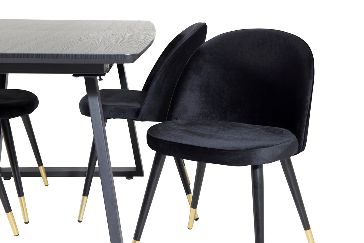 Inca Esszimmerset ausziehbar (Velvet) 160cm/4St. in Schwarz / Gold präsentiert im Onlineshop von KAQTU Design AG. Esszimmerset ist von Venture Home