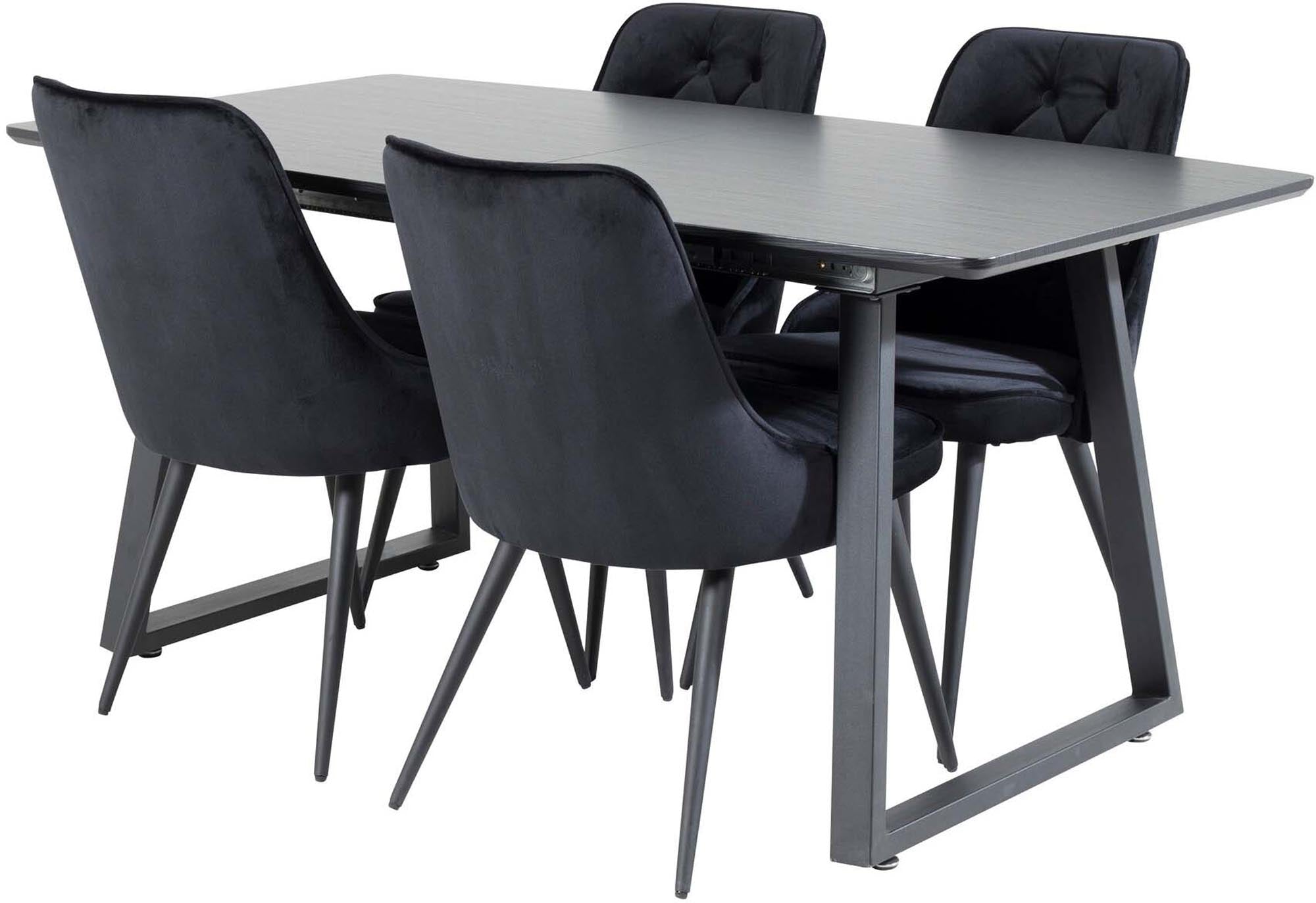 Inca Esszimmerset: Ausziehbarer Esstisch für bis zu 8 Personen, luxuriöse Samt-Stühle, pflegeleicht und elegant – ideal für gesellige Anlässe.