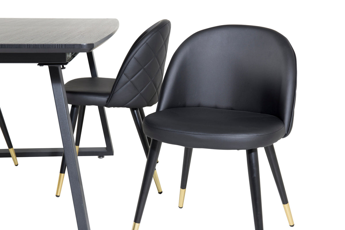 Inca Esszimmerset ausziehbar (Velvet) 160cm/4St. in Schwarz / Gold präsentiert im Onlineshop von KAQTU Design AG. Esszimmerset ist von Venture Home