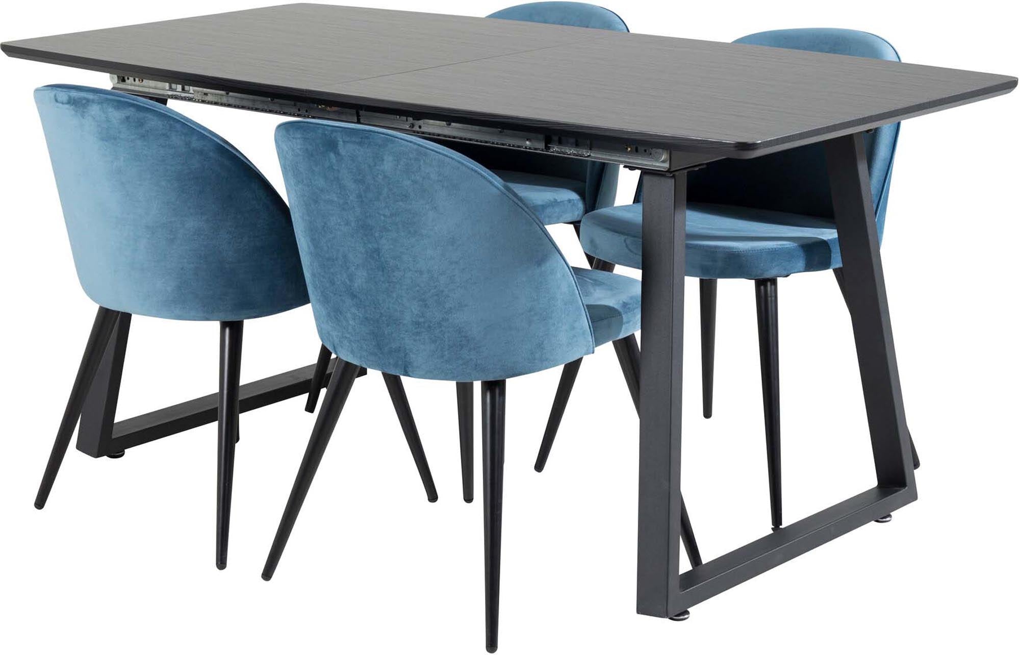 Inca Esszimmerset: Ausziehbarer Tisch (160 cm) und edle Samt-Stühle für Komfort und Stil. Ideal für gesellige Anlässe und elegante Mahlzeiten.