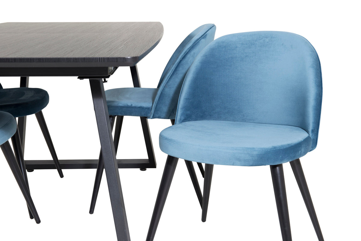 Inca Esszimmerset ausziehbar (Velvet) 160cm/4St. in Schwarz / Blau präsentiert im Onlineshop von KAQTU Design AG. Esszimmerset ist von Venture Home