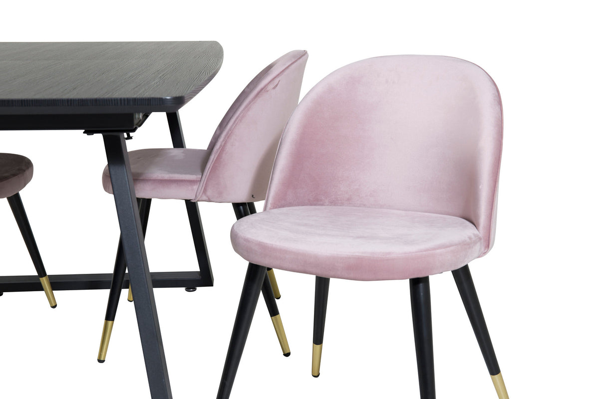 Inca Esszimmerset ausziehbar (Velvet) 160cm/4St. in Schwarz / Altrosa / Gold präsentiert im Onlineshop von KAQTU Design AG. Esszimmerset ist von Venture Home
