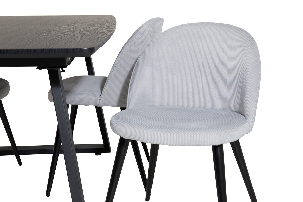 Inca Esszimmerset ausziehbar (Velvet) 160cm/4St. in Schwarz / Hellgrau präsentiert im Onlineshop von KAQTU Design AG. Esszimmerset ist von Venture Home