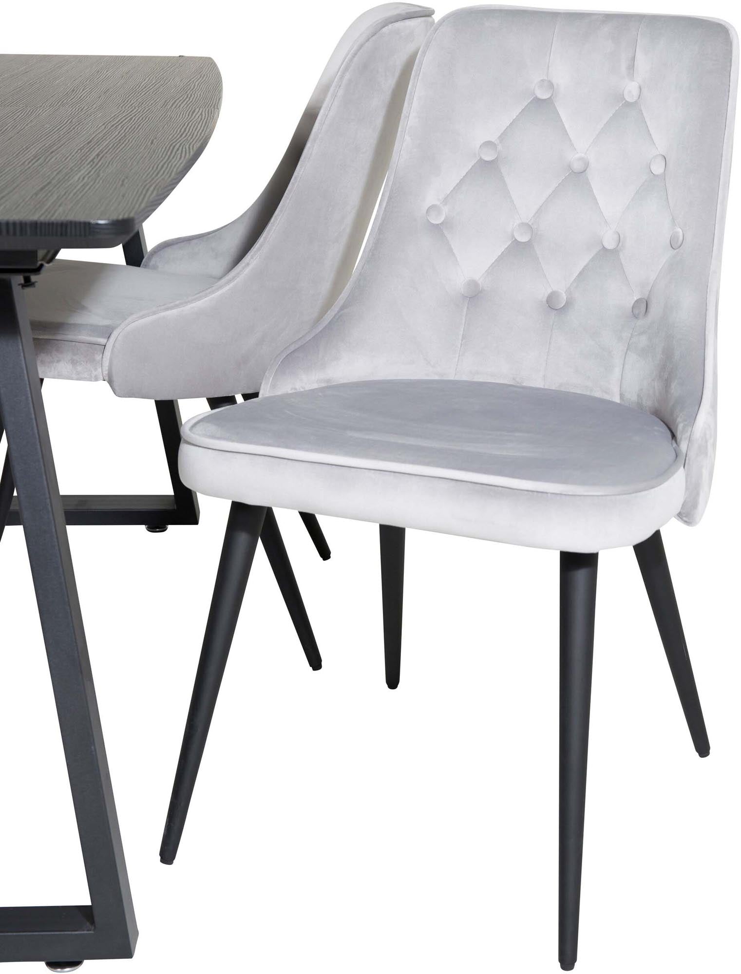 Erleben Sie das Inca Esszimmerset von Venture Home: Eleganter, ausziehbarer Tisch für gesellige Abende und luxuriöse Samt-Stühle für höchsten Komfort.