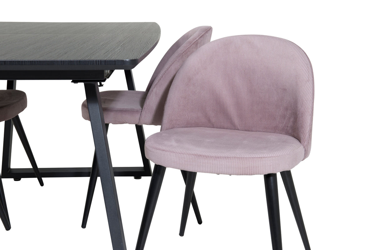 Inca Esszimmerset ausziehbar (Velvet) 160cm/4St. in Schwarz / Altrosa präsentiert im Onlineshop von KAQTU Design AG. Esszimmerset ist von Venture Home