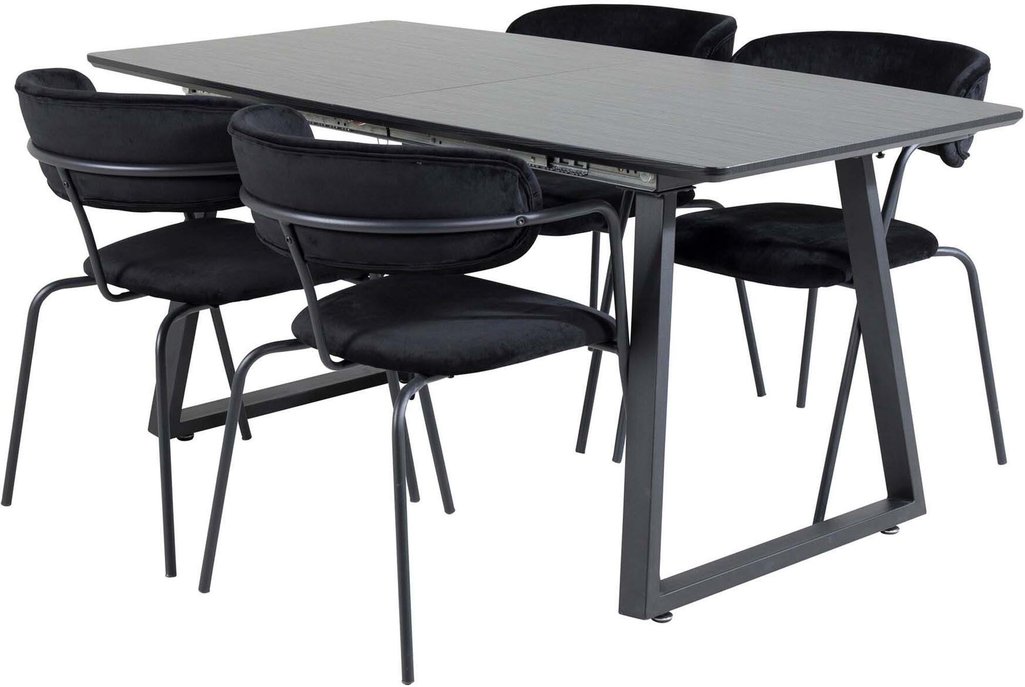 Entdecken Sie das elegante Inca Esszimmerset von Venture Home: Ausziehbarer Tisch, 4 stilvolle Stühle, ideal für gesellige Abende.