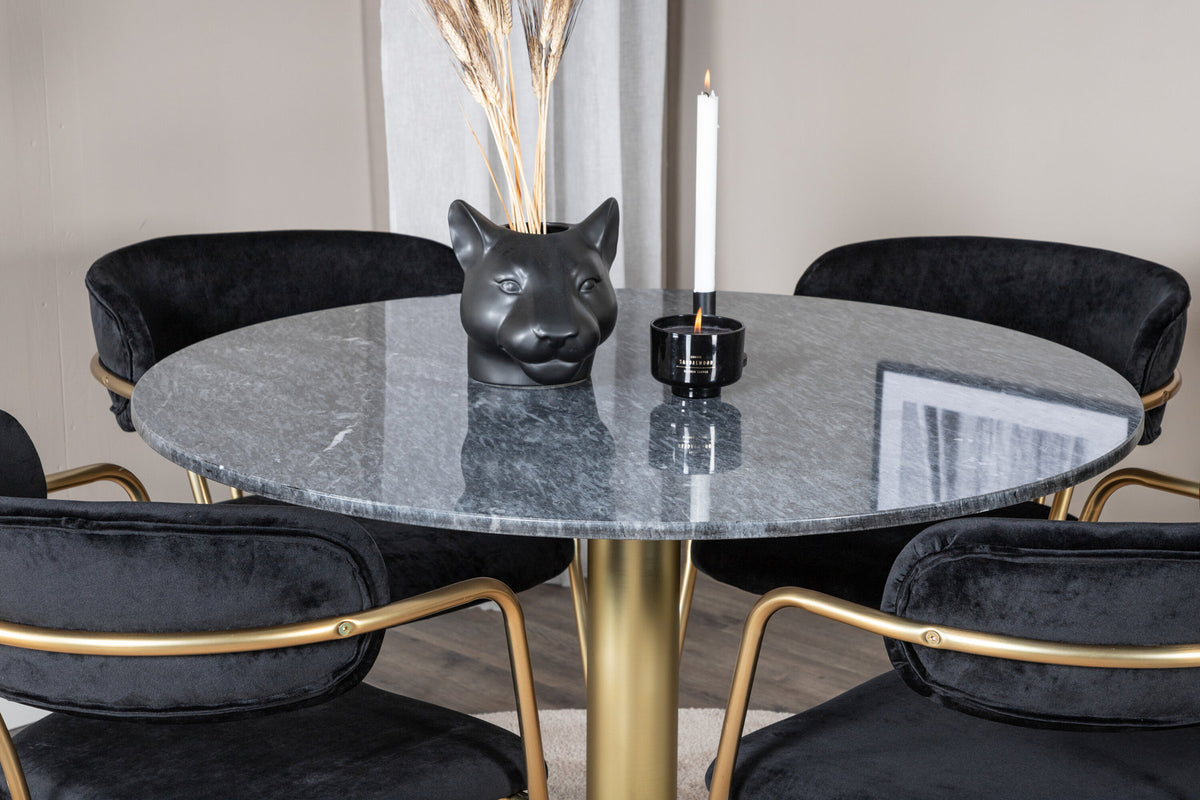 Estelle Esstisch mit Arrow-Stühlen in Schwarz präsentiert im Onlineshop von KAQTU Design AG. Esszimmerset ist von Venture Home