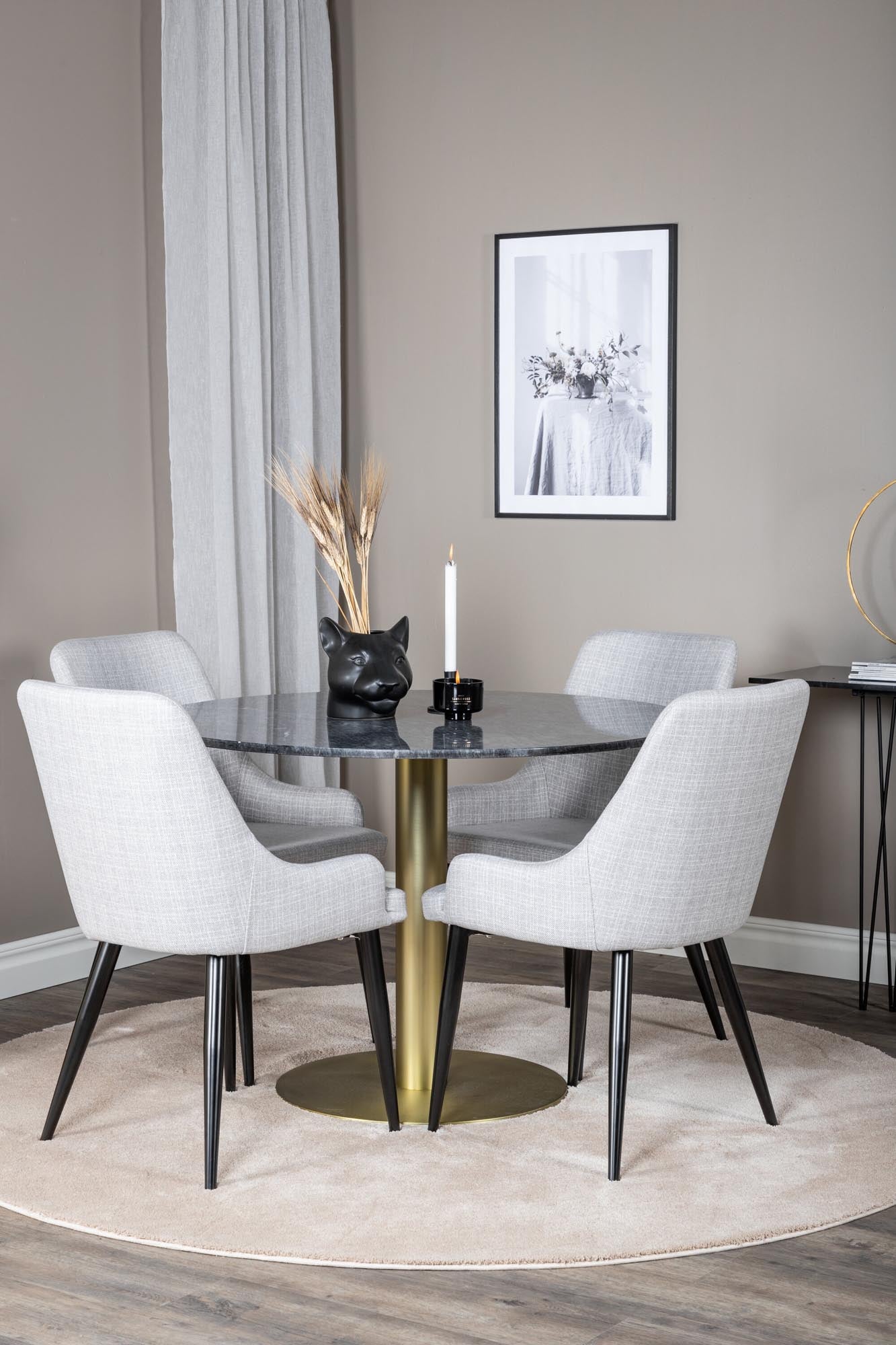 Estelle Esszimmerset + Plaza ⌀106cm/4St. in Weiss / Schwarz / Gold präsentiert im Onlineshop von KAQTU Design AG. Esszimmerset ist von Venture Home