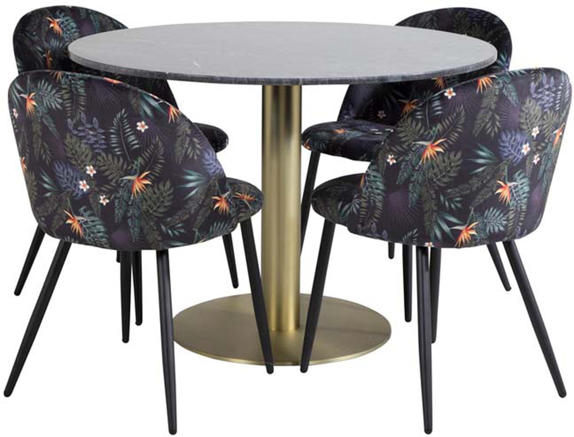 Luxuriöses Estelle Esszimmerset: Velvet Tisch mit 4 Stühlen, zeitlos.