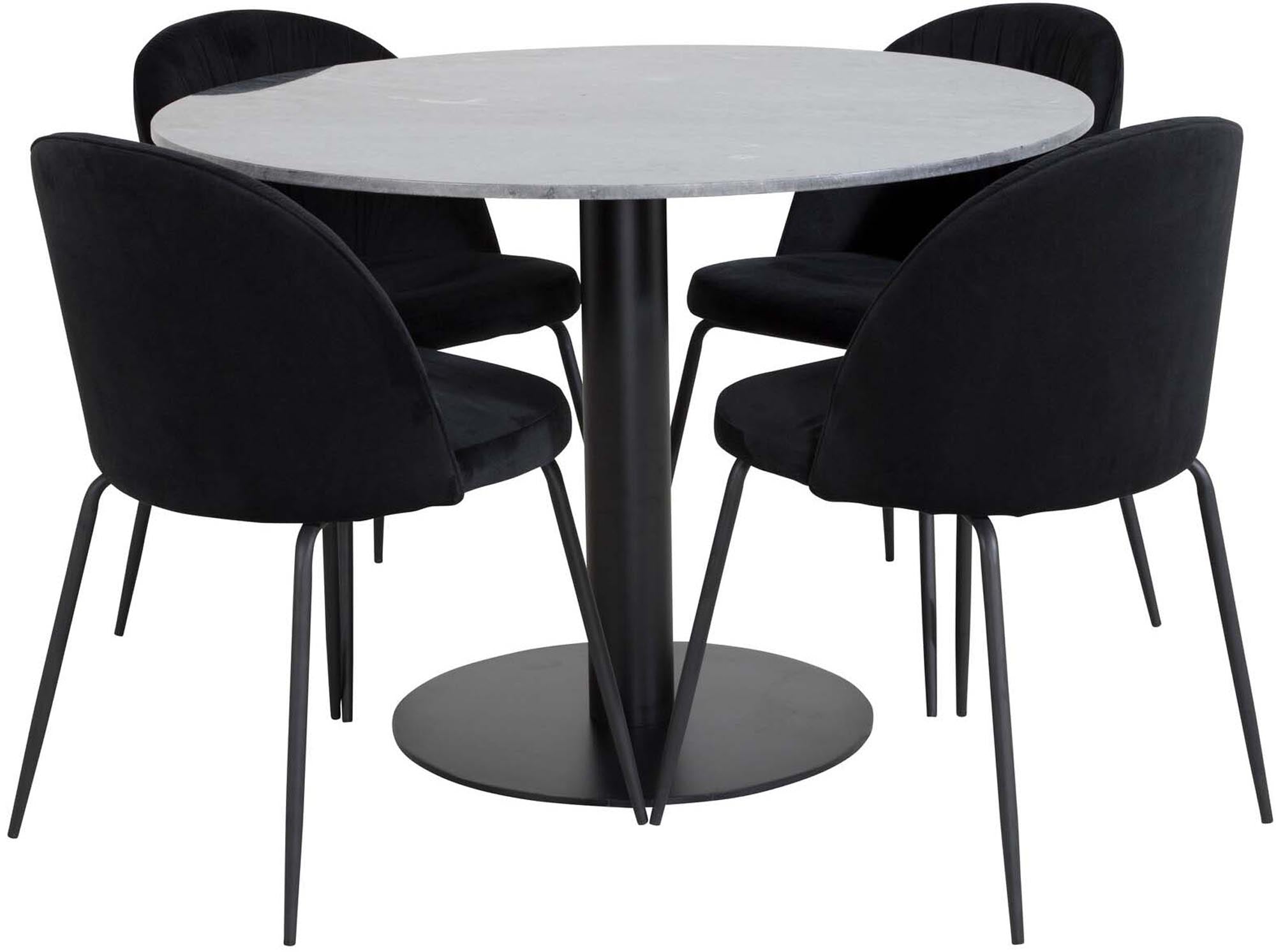 Entdecken Sie das Estelle Esszimmerset + Wrinkles von Venture Home: eleganter Marmor, luxuriöse Samtstühle, modernes Design für jeden Stil.