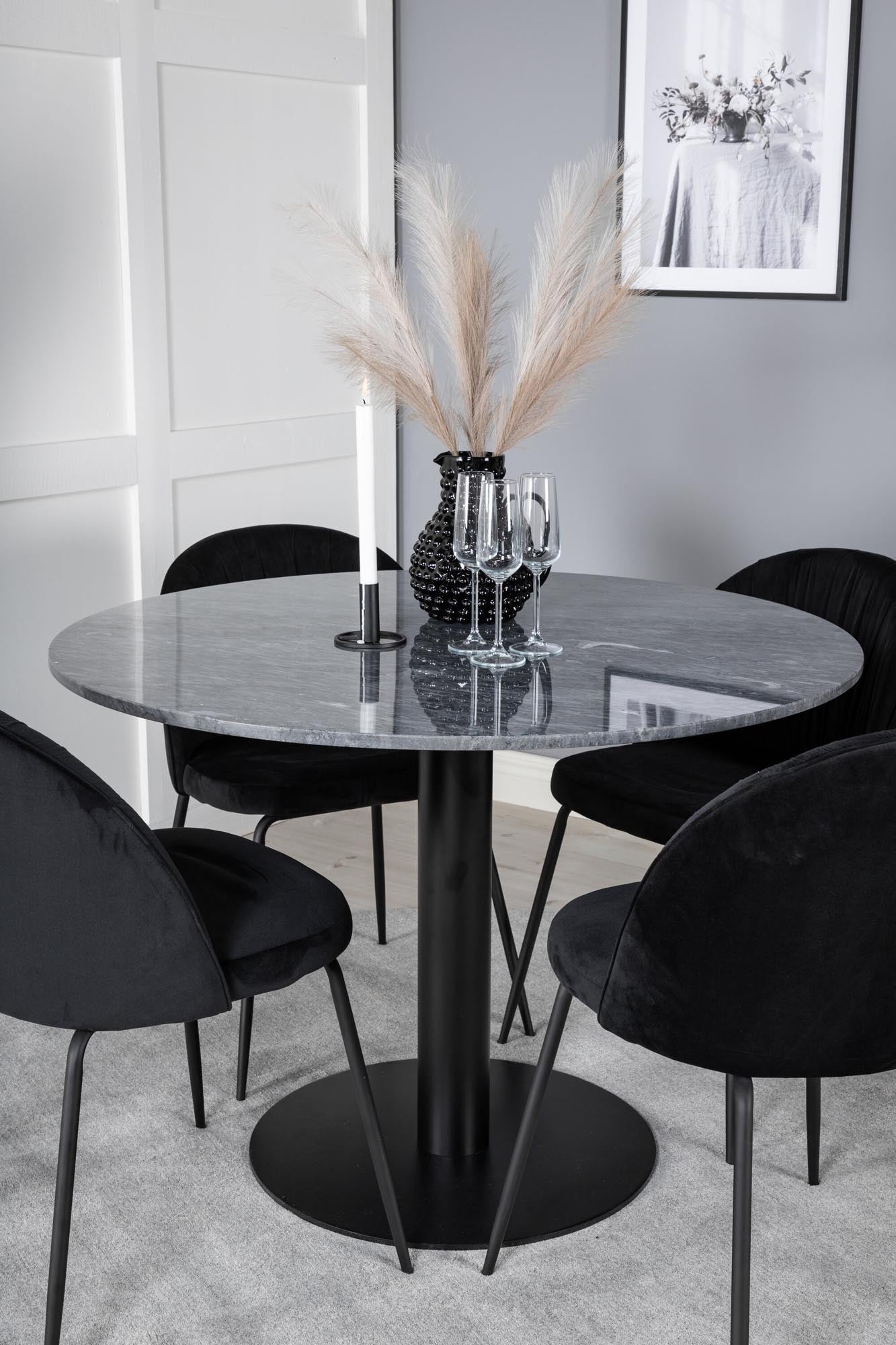 Estelle Esszimmerset + Wrinkles ⌀106cm/4St. in Schwarz präsentiert im Onlineshop von KAQTU Design AG. Esszimmerset ist von Venture Home