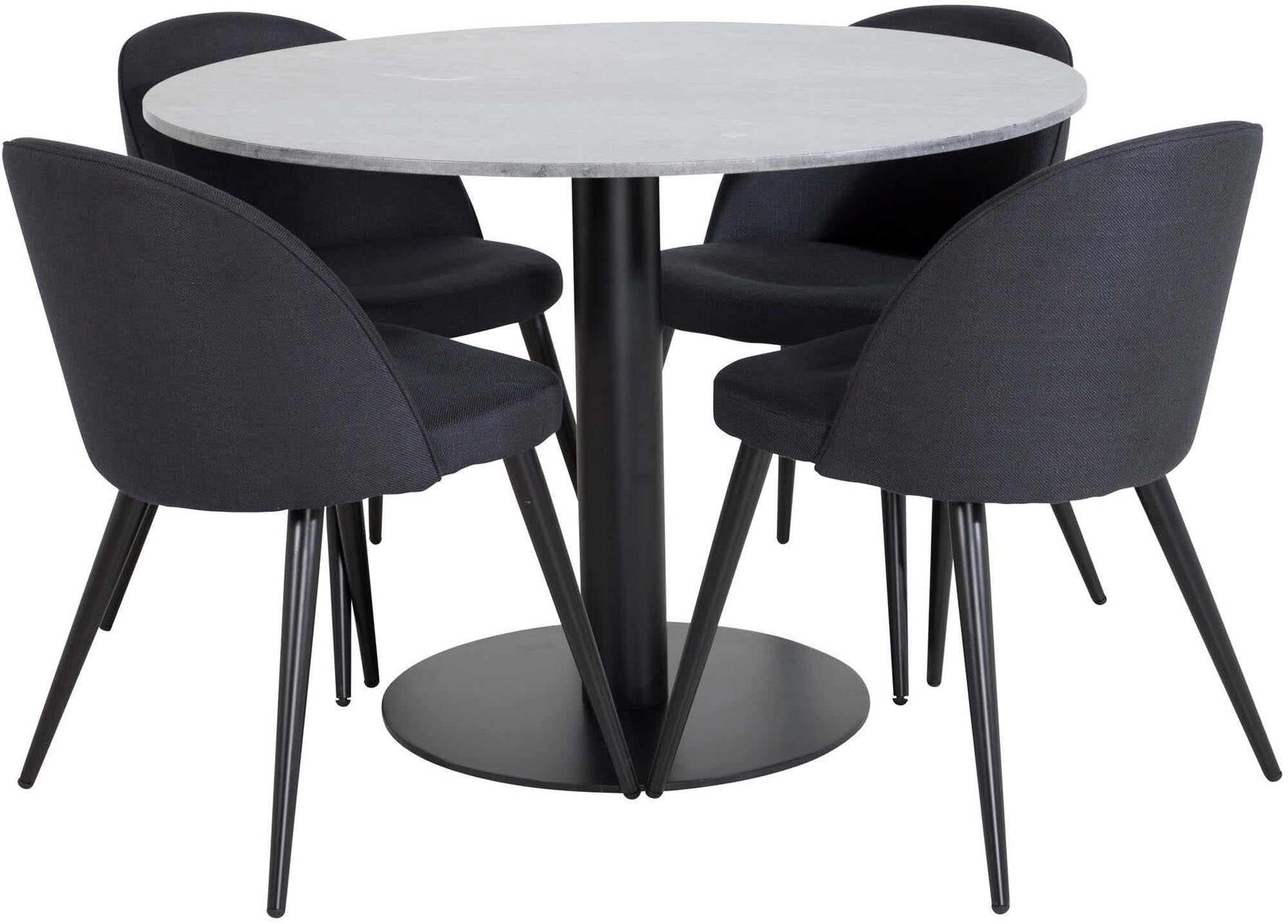 Estelle Esszimmerset + Velvet ⌀106cm/4St. in Schwarz präsentiert im Onlineshop von KAQTU Design AG. Esszimmerset ist von Venture Home