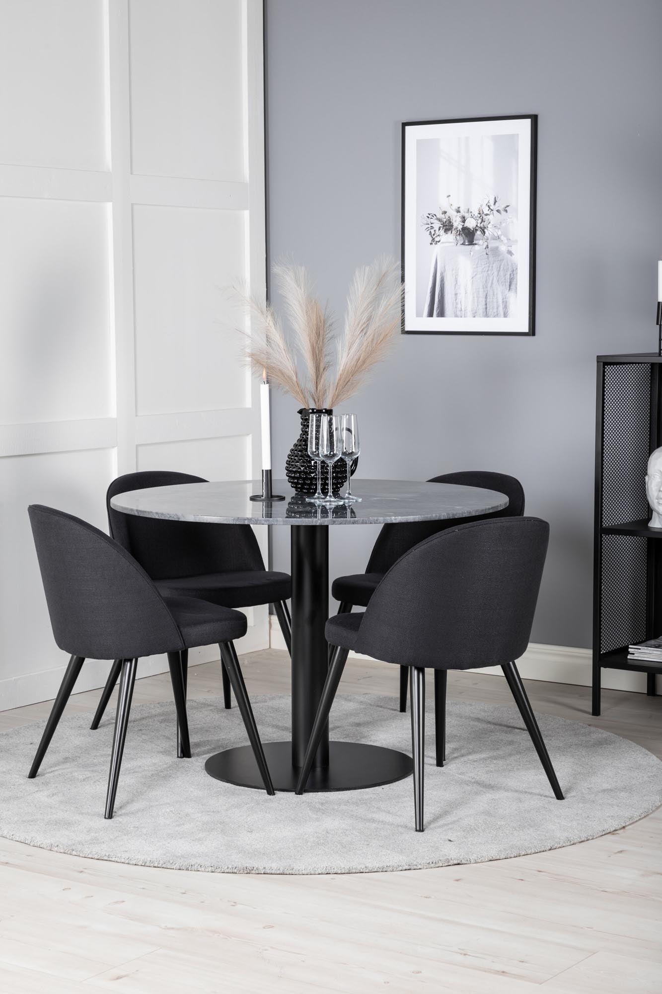 Estelle Esszimmerset + Velvet ⌀106cm/4St. in Schwarz präsentiert im Onlineshop von KAQTU Design AG. Esszimmerset ist von Venture Home