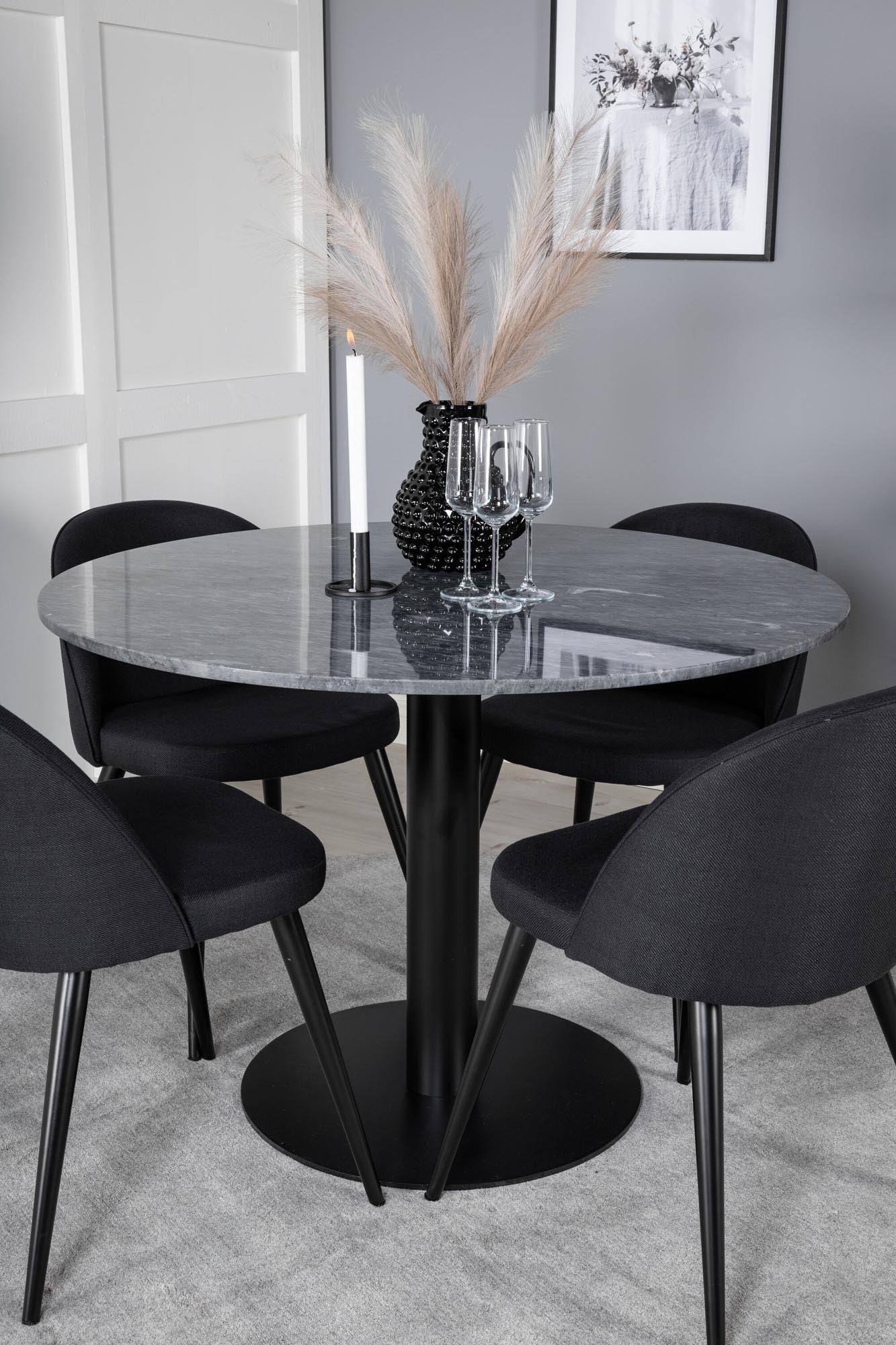 Elegantes Estelle Set: Velvet Tisch & 4 Stühle für stilvolle Esszimmer.