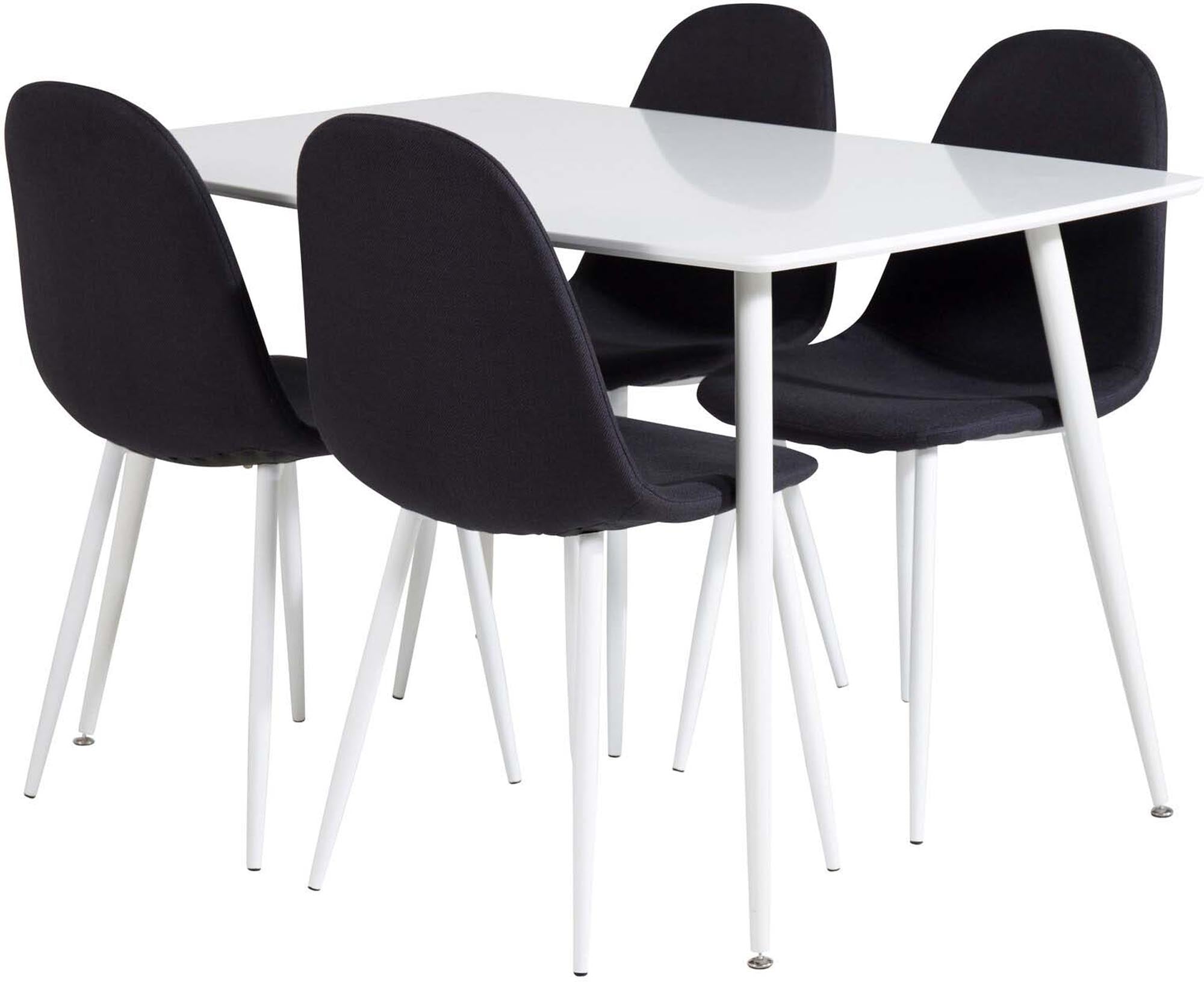 Entdecken Sie das stilvolle Polar Esszimmerset von Venture Home: Ein eleganter 120 cm Esstisch und 4 ergonomische Stühle für gemütliche Essmomente.