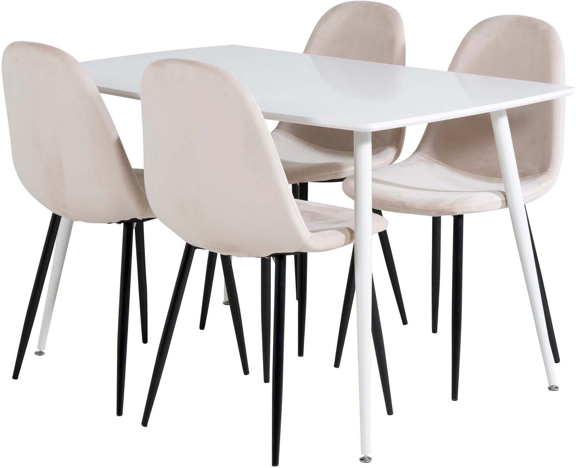 Entdecken Sie das elegante Polar Esszimmerset von Venture Home: Ein 120 cm großer Tisch und vier ergonomische Stühle, ideal für gesellige Abende.