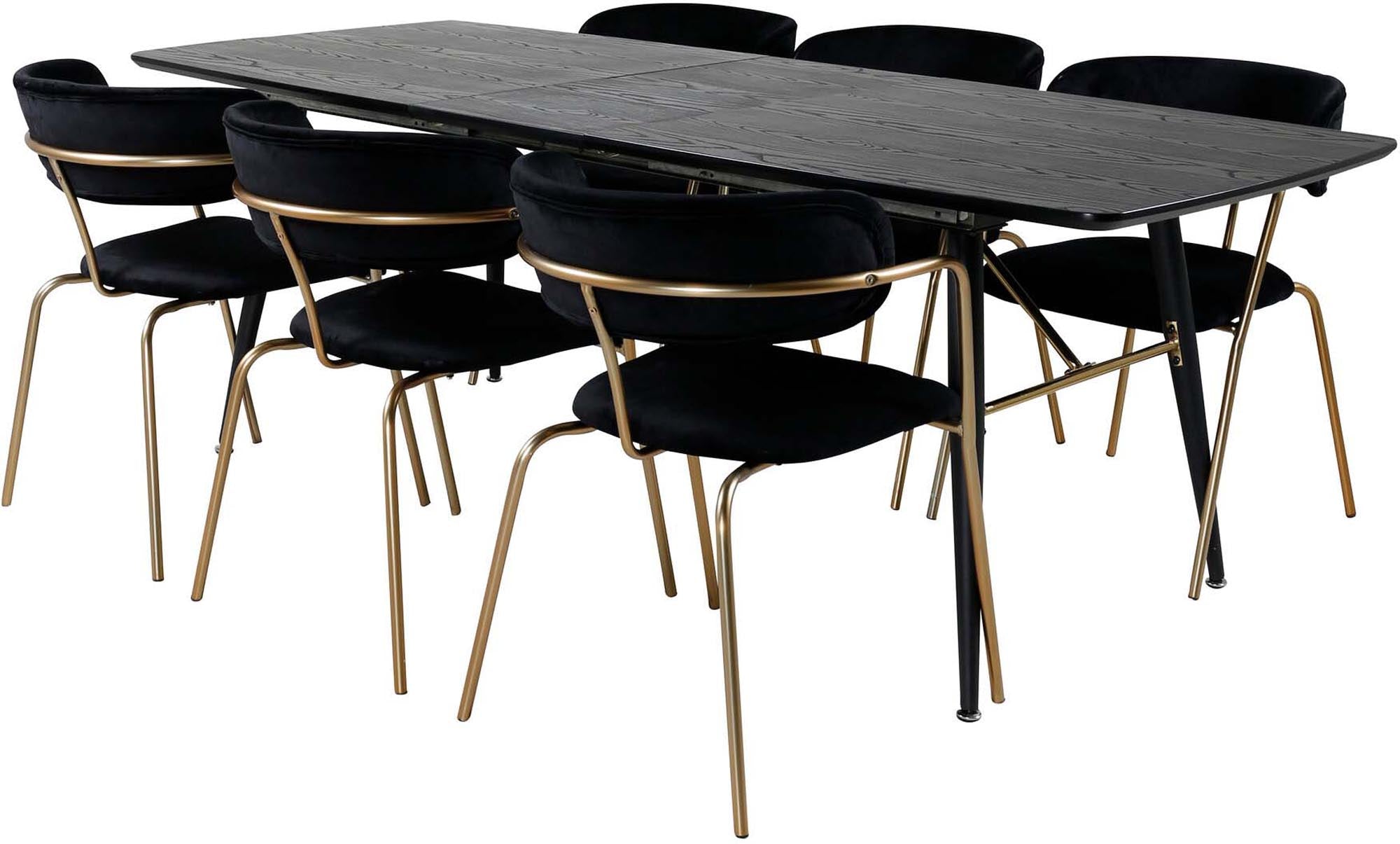 Gold Esszimmerset ausziehbar + Arrow 180cm/6St. in Schwarz / Gold präsentiert im Onlineshop von KAQTU Design AG. Esszimmerset ist von Venture Home