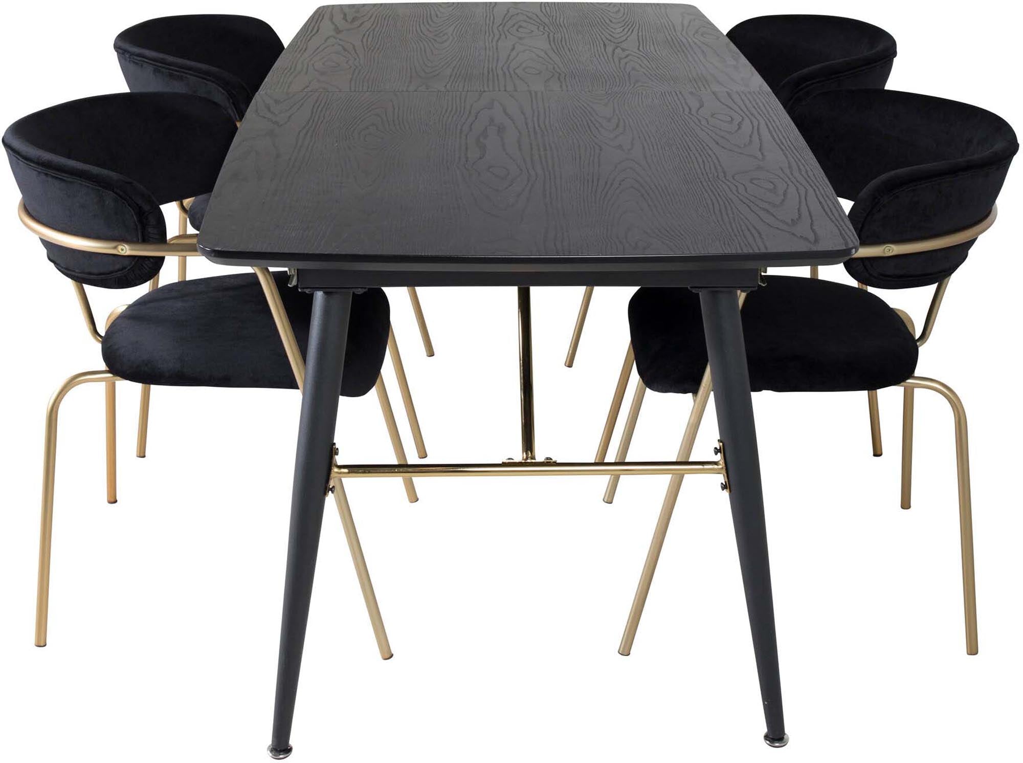 Gold Esszimmerset ausziehbar + Arrow 180cm/4St. in Schwarz / Gold präsentiert im Onlineshop von KAQTU Design AG. Esszimmerset ist von Venture Home