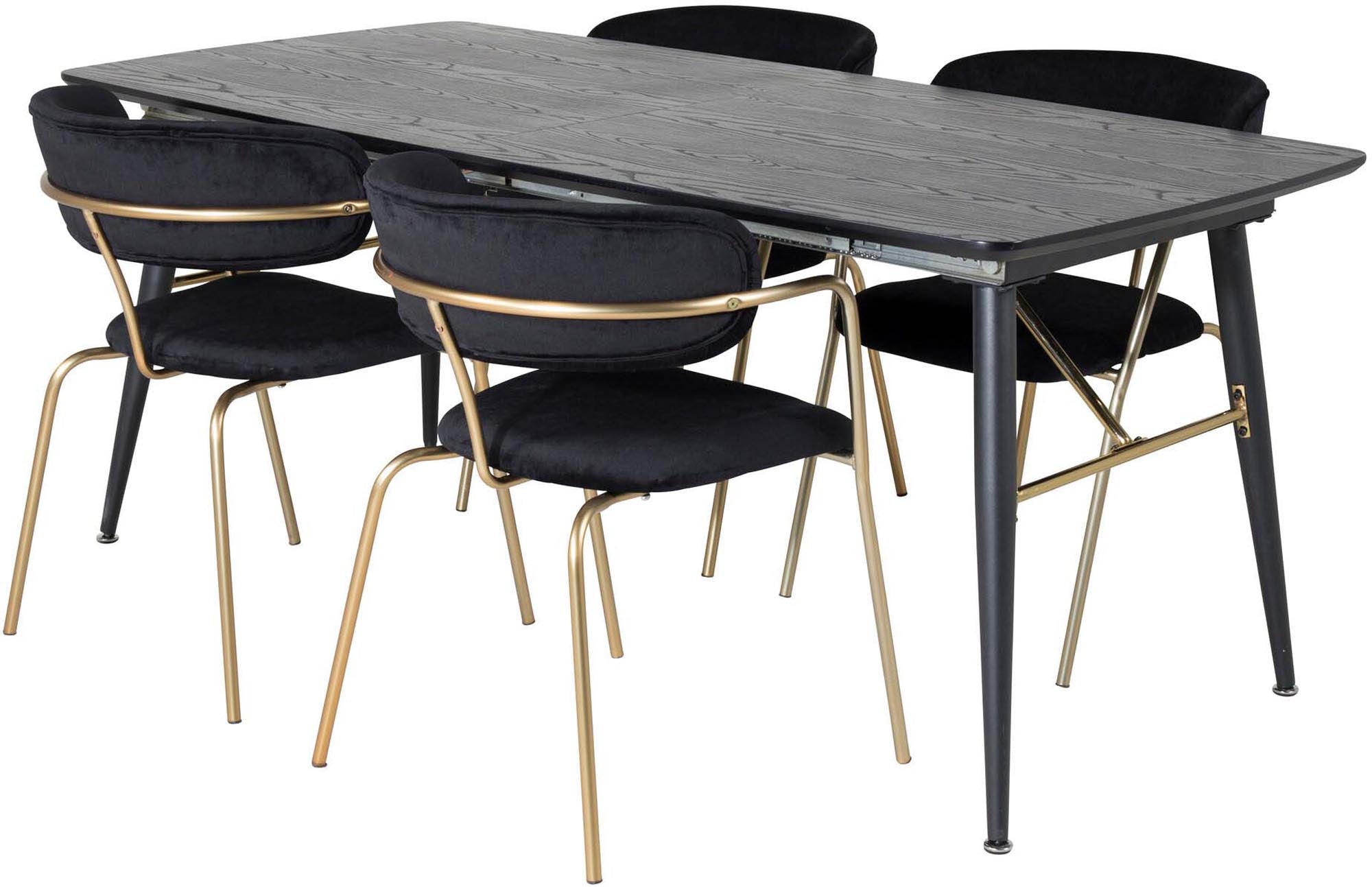 Gold Esszimmerset ausziehbar + Arrow 180cm/4St. in Schwarz / Gold präsentiert im Onlineshop von KAQTU Design AG. Esszimmerset ist von Venture Home