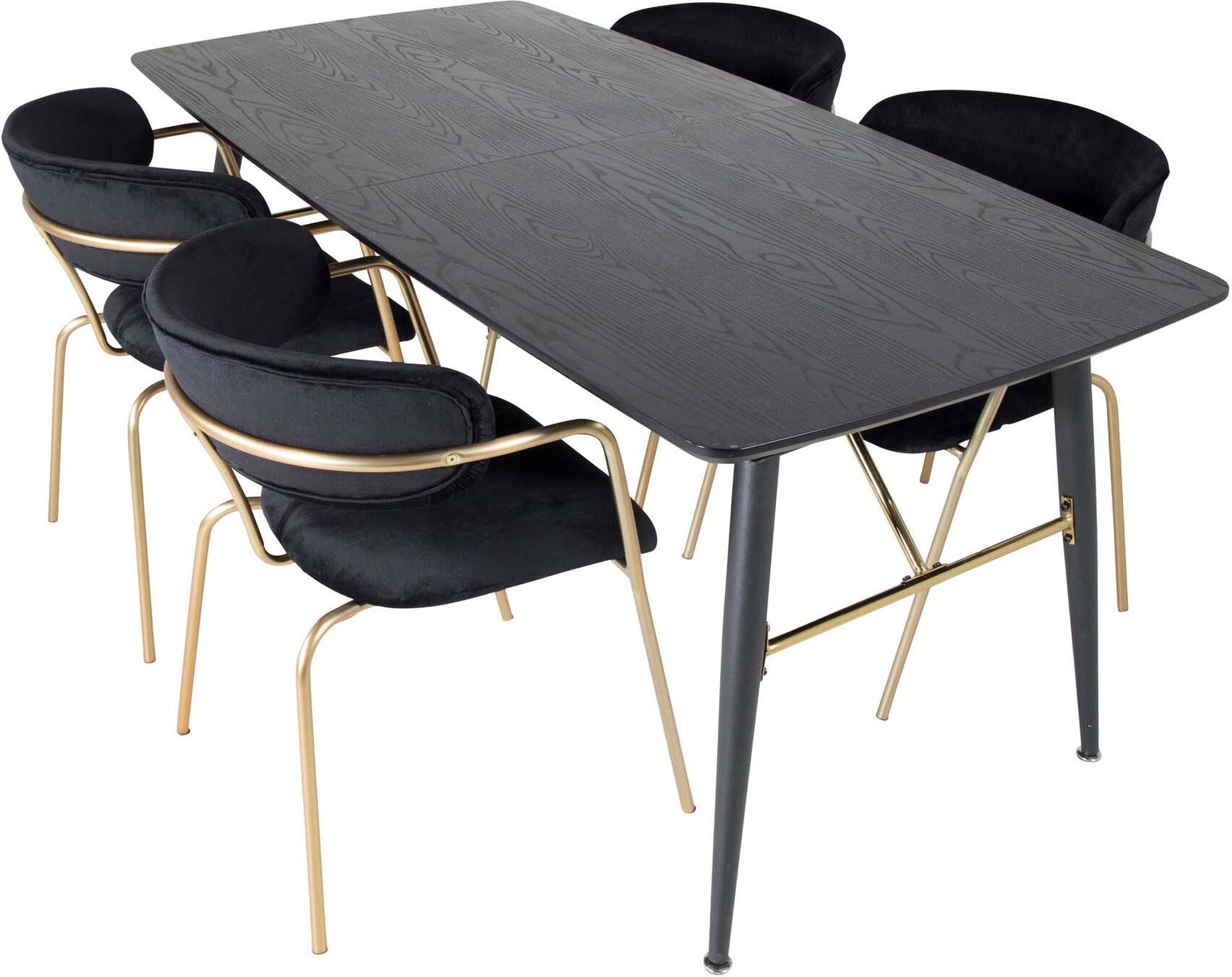 Gold Esszimmerset ausziehbar + Arrow 180cm/4St. in Schwarz / Gold präsentiert im Onlineshop von KAQTU Design AG. Esszimmerset ist von Venture Home