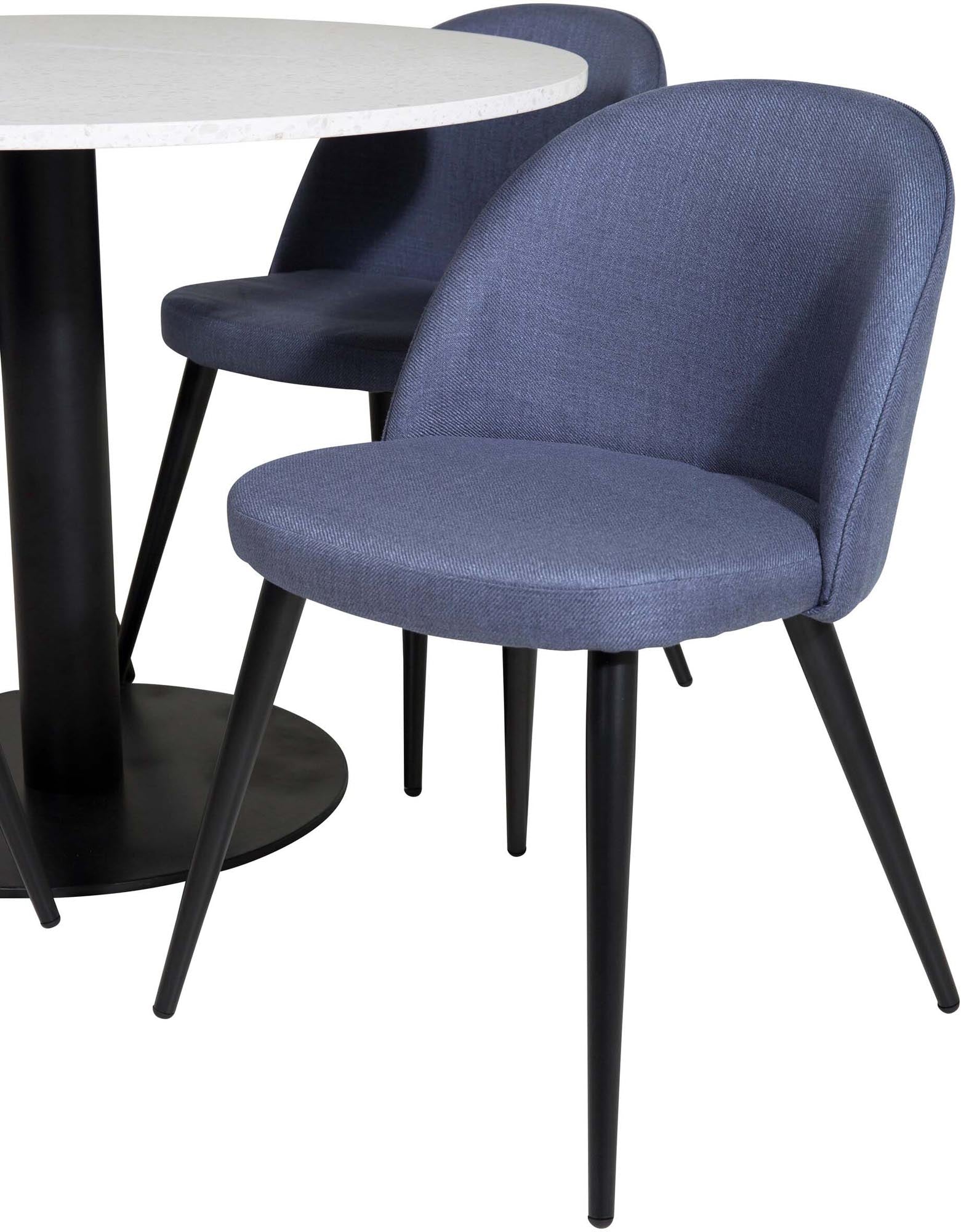 Entdecken Sie das Razzia Esszimmerset von Venture Home: Ein stilvoller Tisch (106 cm) und 4 elegante Velvet-Stühle für ein modernes Esszimmer.