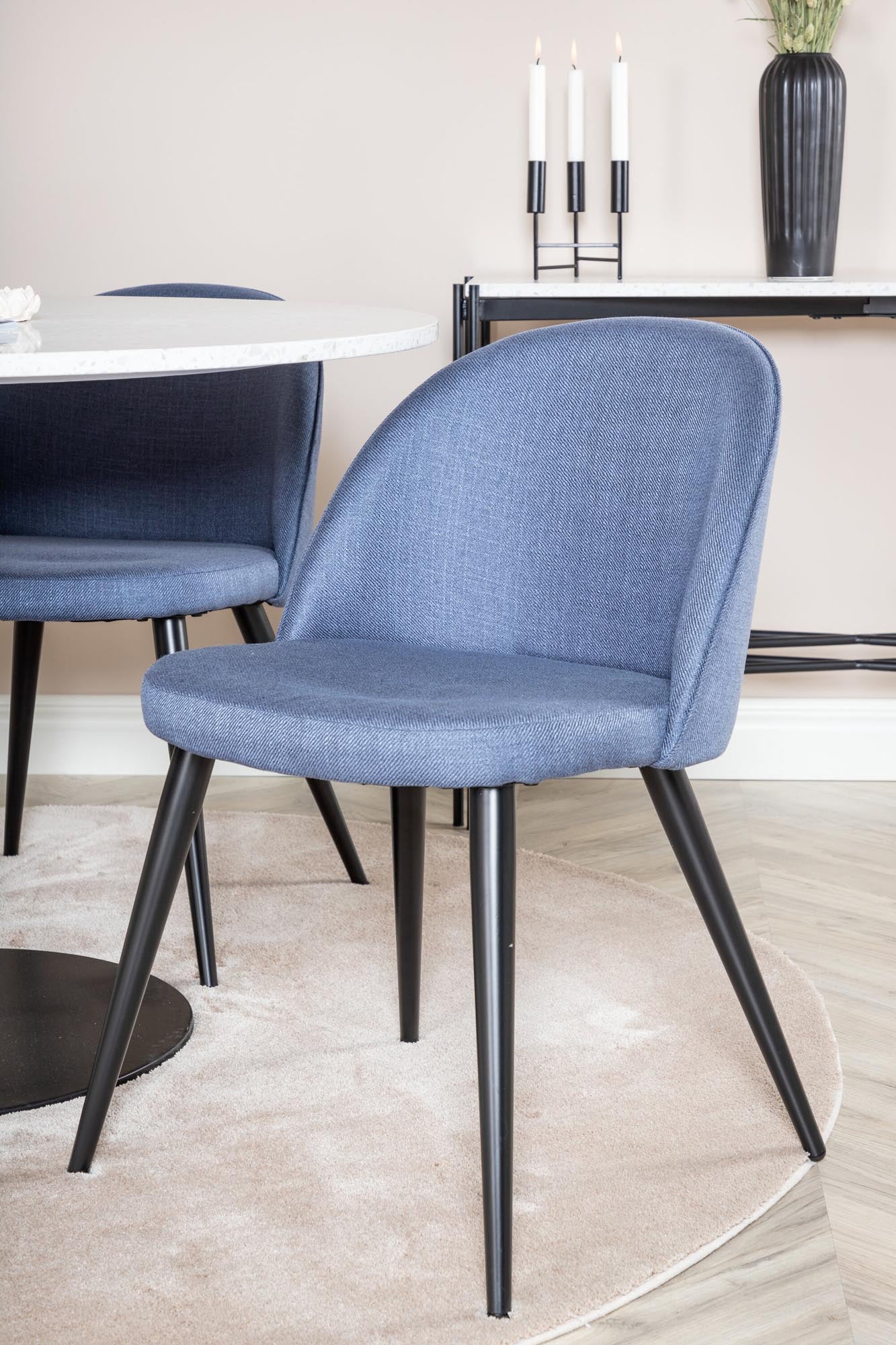 Luxuriöses Razzia Esszimmerset: Velvet-Tisch mit 4 Stühlen, 106cm.