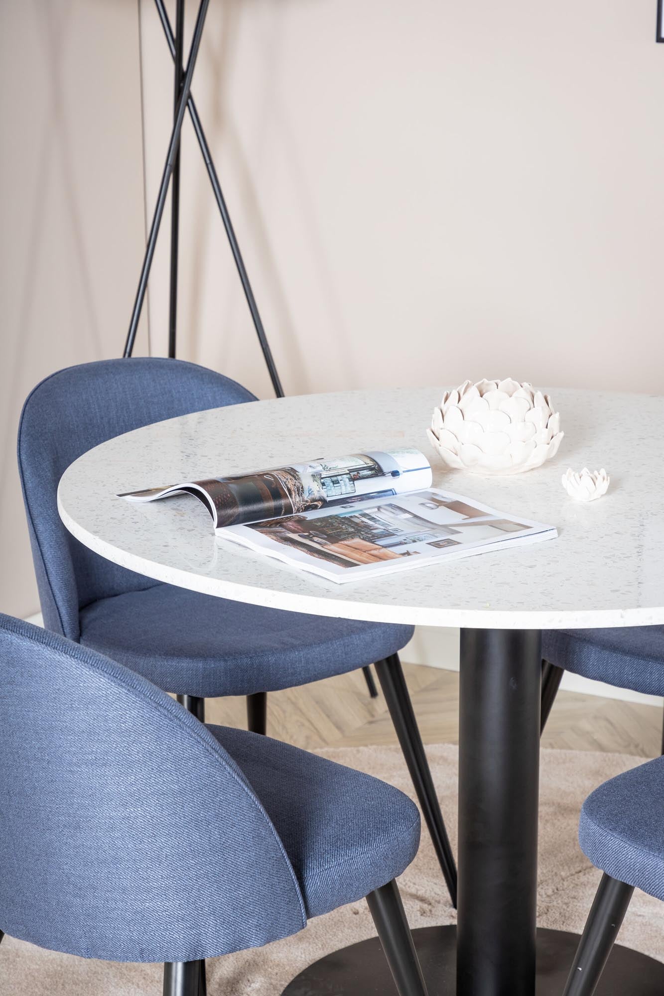 Elegantes Razzia Esszimmerset von Venture Home: Moderner Tisch (106 cm) und 4 stilvolle Velvet-Stühle für höchsten Komfort und zeitloses Design.