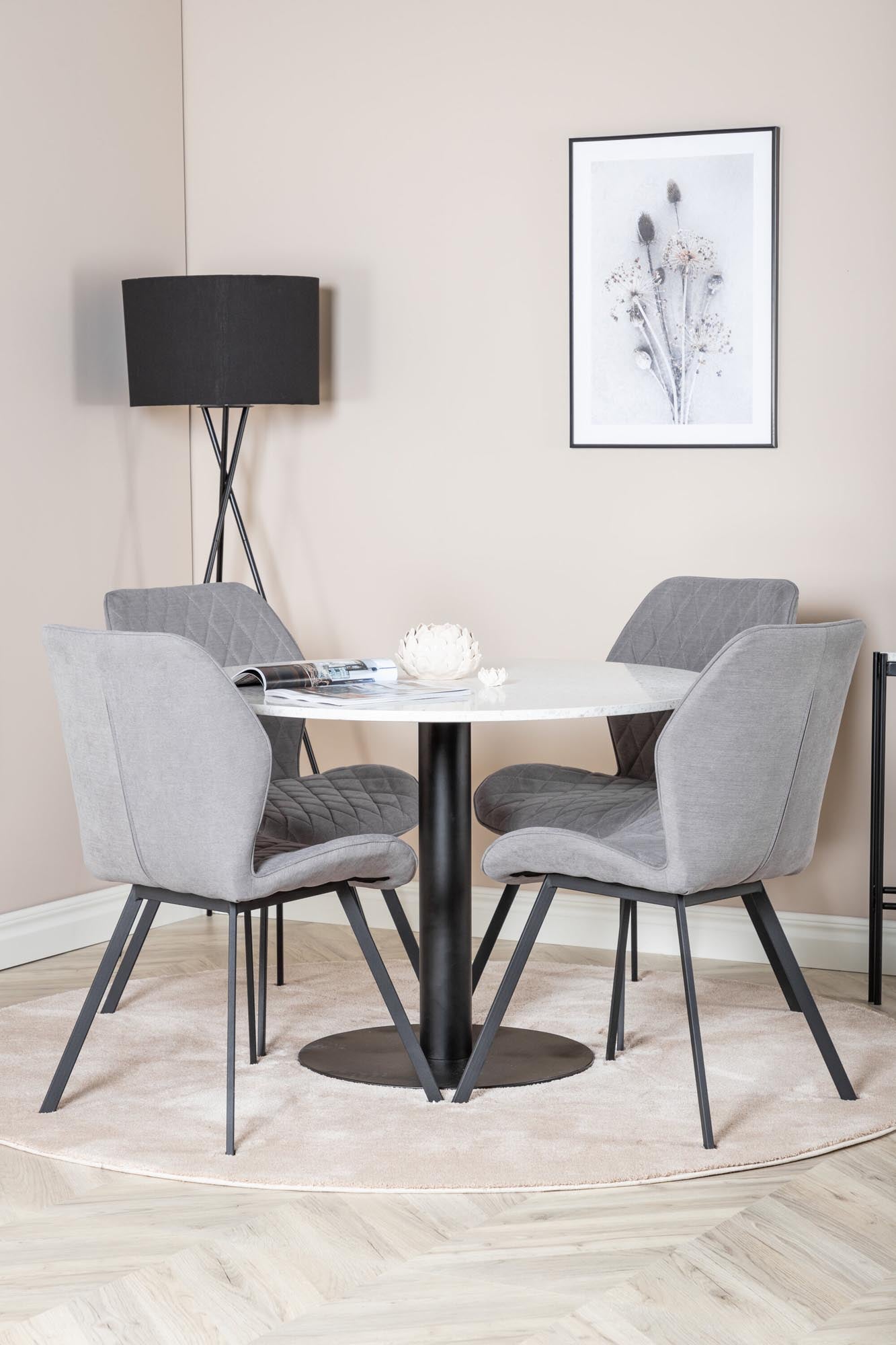 Stilvolles Razzia Esszimmerset mit 4 ergonomischen Gemma-Stühlen und 106 cm Tisch. Perfekt für gesellige Runden und elegantes Ambiente.