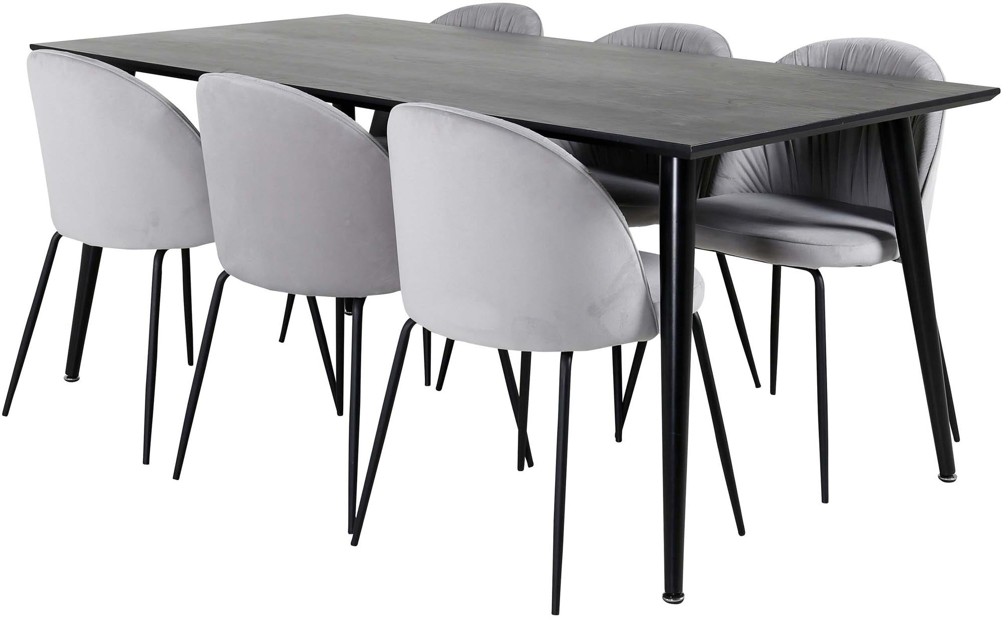 Elegantes Dipp Esszimmerset 180cm mit 6 luxuriösen Samtstühlen von Venture Home – ideal für gesellige Anlässe und stilvolle Einrichtung.